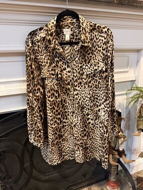 Chico's Leopard Print Button-Down Shirt - Brown/Black/Cream